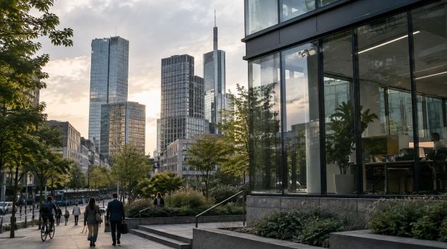 Modern European business district reflecting the changing role of corporate sustainability in 2026