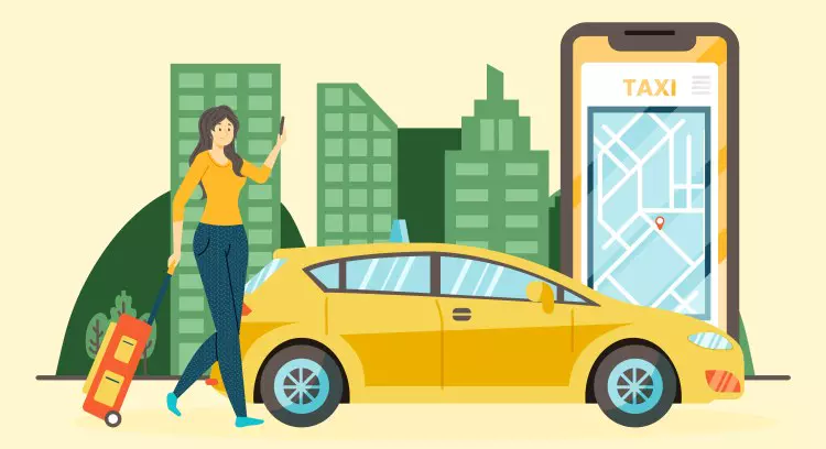 a woman and a taxi