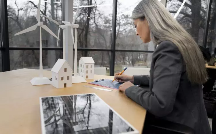 a woman designs net-zero energy buildings